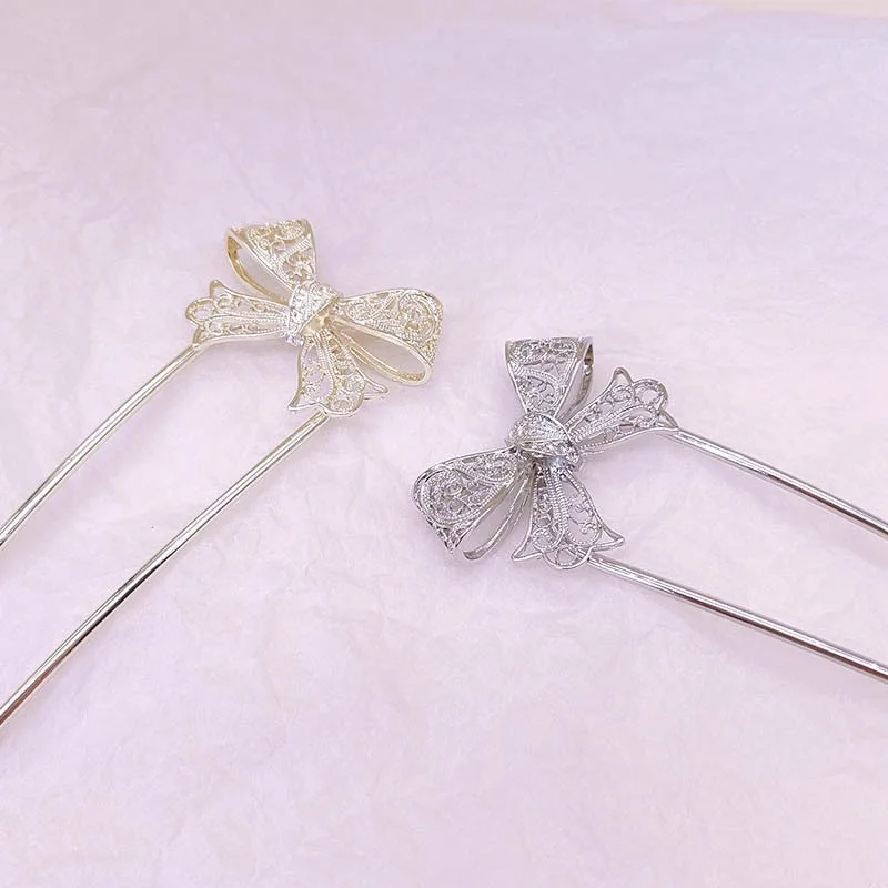 دبوس شعر على شكل حرف U بفيونكة مجوفة عالية الجودة دبوس شعر معدني على الطراز الصيني الجديد على الطراز العتيق إكسسوارات شعر متعددة الاستخدامات دبوس شعر نسائي #3