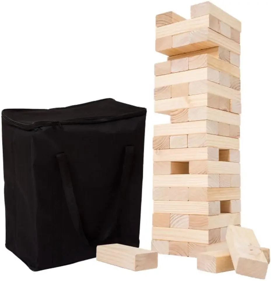 Classic Giant Wooden Tower Blocks Stacking Game with Nylon Carrying Case – Outdoor Yard Games for Adults, Kids, Boys, and Girls