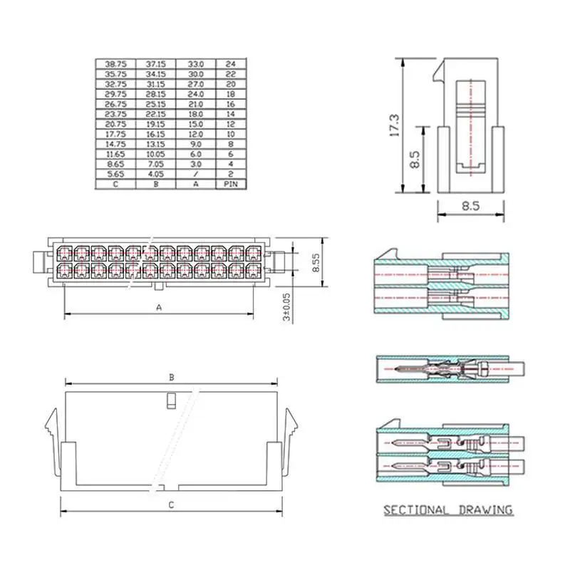 20 Stück MX3.0Mm Stecker 43020 Buchsengehäuse Stecker und Kopf Air-To-Air-Docking 2-24P Pitch 3MM – Detail 1