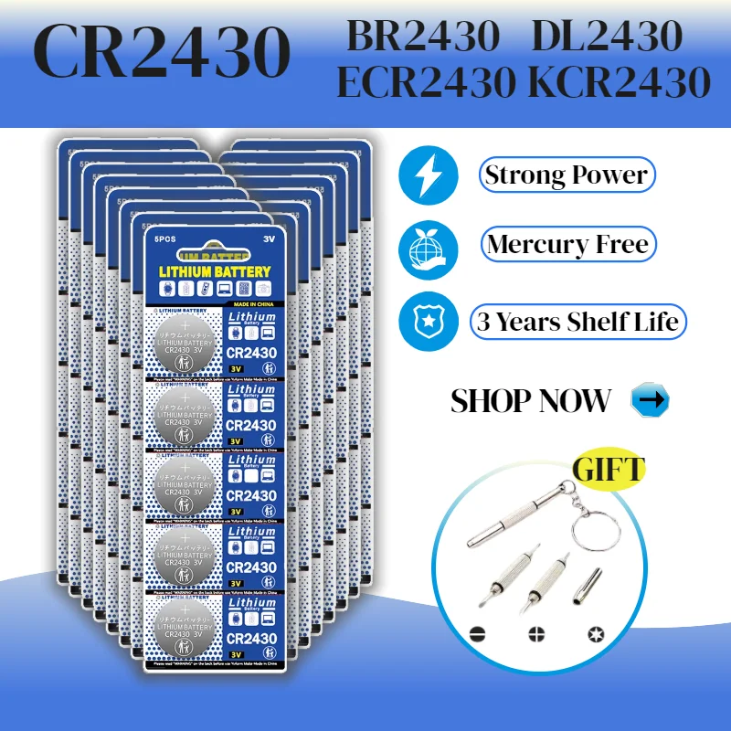 

CR2430 3V Lithium Coin Cell Battery for Key Fob Car Remote Watch Alarm Clock Glucose Meter Remote Control - CR2430 DL2430 BR2430