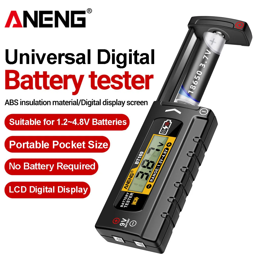 ANENG BT169 Digital Battery Tester No Power Required Universal Detector for AA AAA 9V 18650 Button Cell