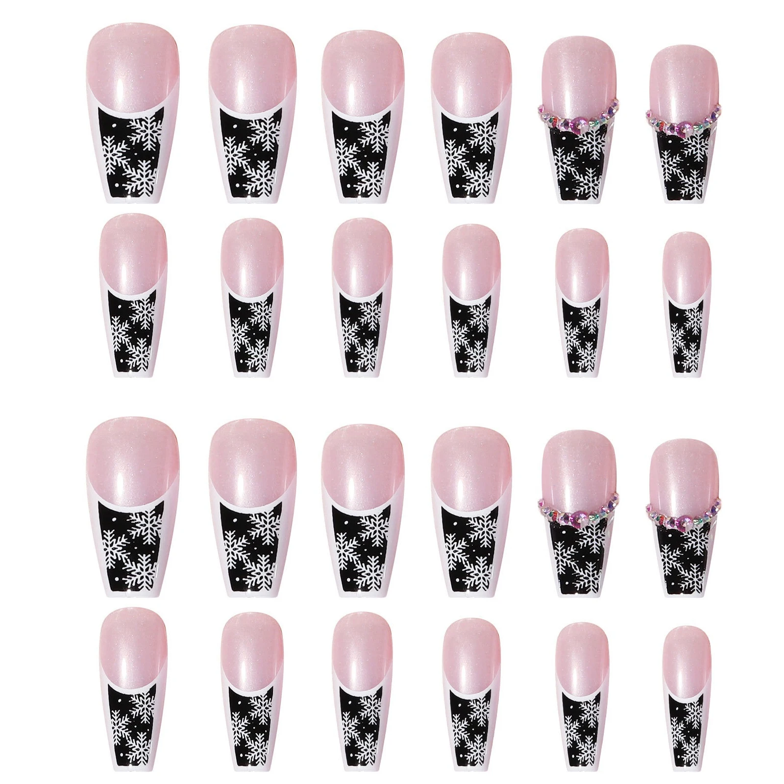 24 قطعة/صندوق أظافر صناعية على شكل ندفة الثلج مرصعة بالألماس سهلة الارتداء وسهلة الإزالة دون الإضرار للأظافر مناسبة لأظافر الشتاء بنفسك #5
