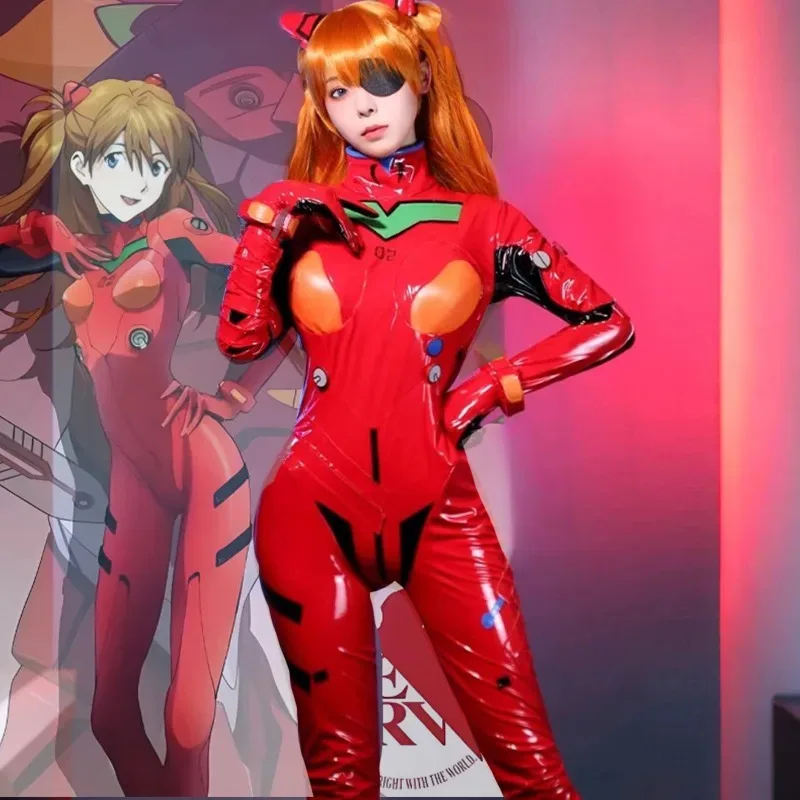 أزياء أنيمي إيفا أسوكا التأثيرية PU حللا القتال الموحدة الملحقات مجموعة كاملة المرأة مثير ارتداءها كرنفال فستان الحفلات