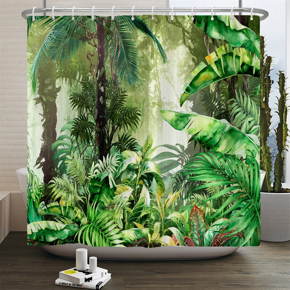 Tropical Green Plant Shower Curtain Polyester Fabric Waterproof Bath Curtain Home Decor Palm Leaves Cactus Bathroom Curtains