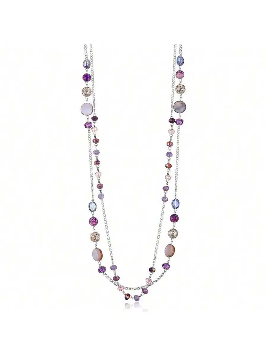 

Layered Long Crystal Beaded Statement Necklace For Women Sweater Chain