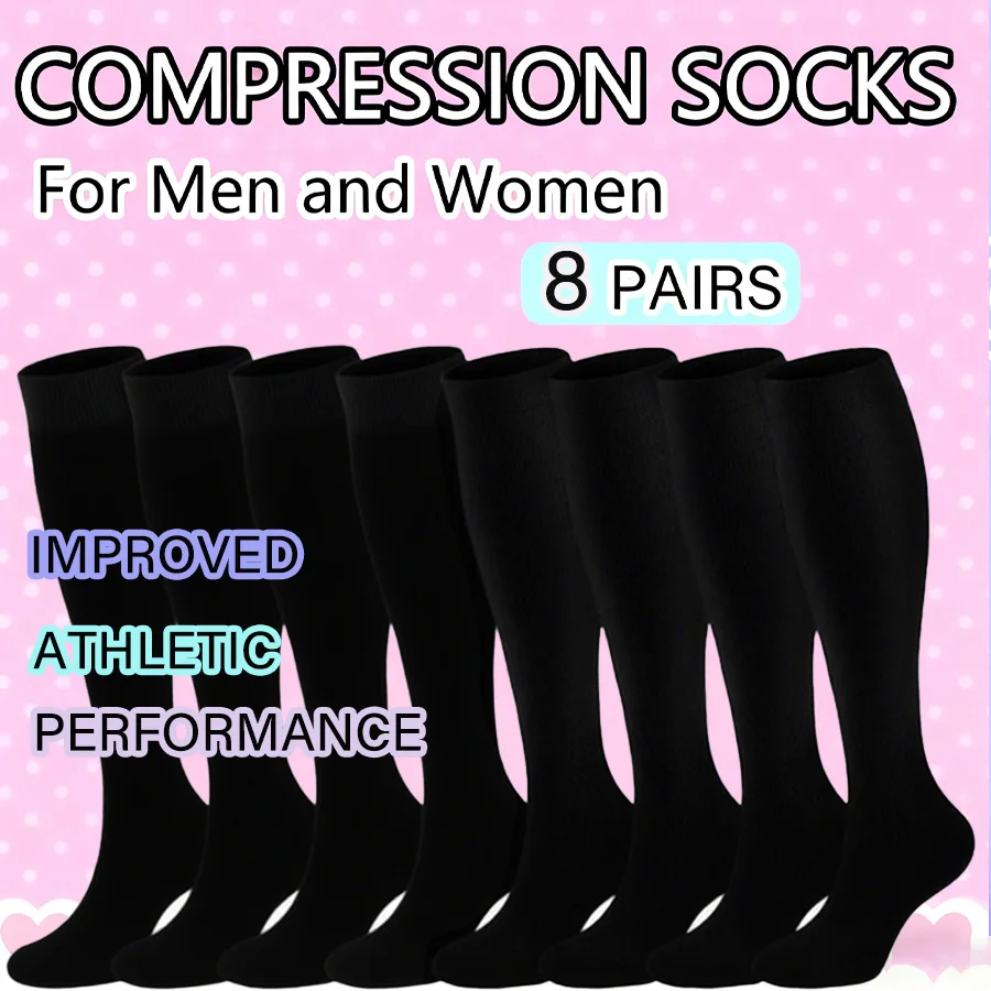 

8 pairs compression socks for men and women for running, cycling, and travel support socks.