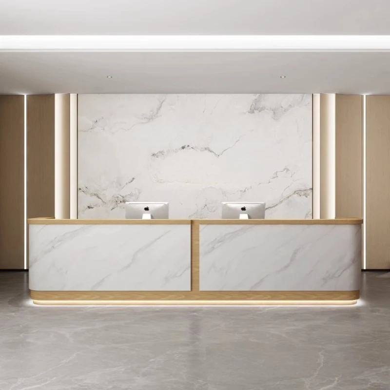 عرض مكاتب الاستقبال الترحيبية الحد الأدنى من الفولاذ المقاوم للصدأ، مكاتب الاستقبال التنفيذية، الأثاث العصري للمكتب الطويل