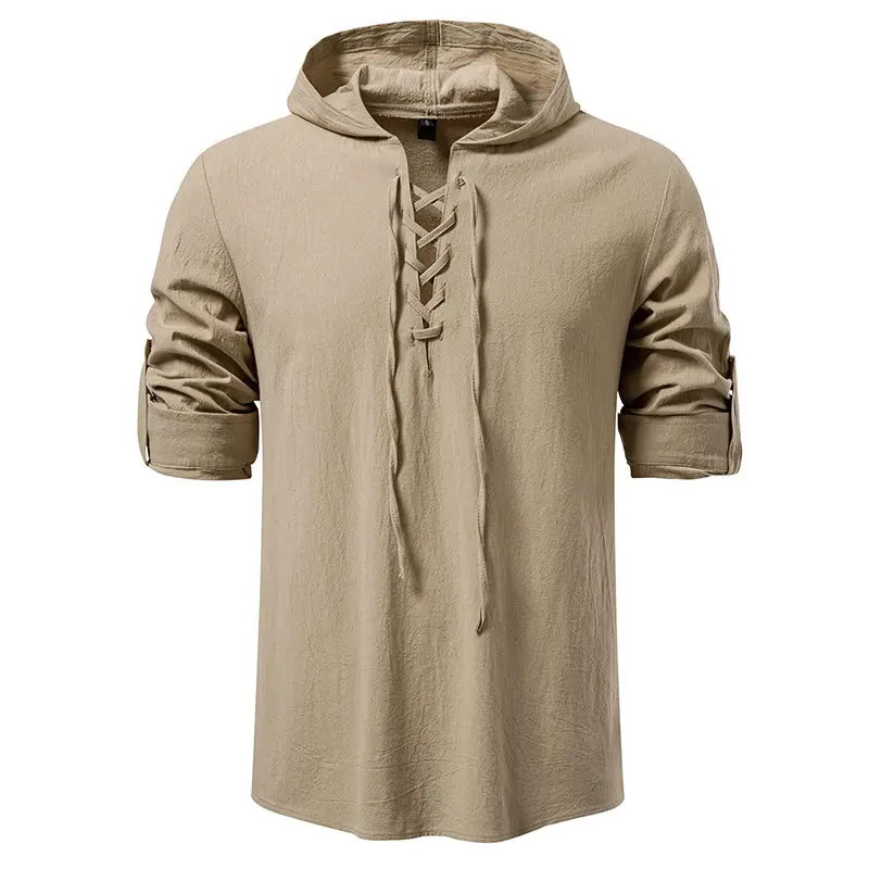 

Мужские рубашки на шнуровке из чистого хлопка в стиле ретро, средневековый стиль эпохи Возрождения, пирата, викингов, футболка для повседневного отдыха и сцены на Хэллоуин