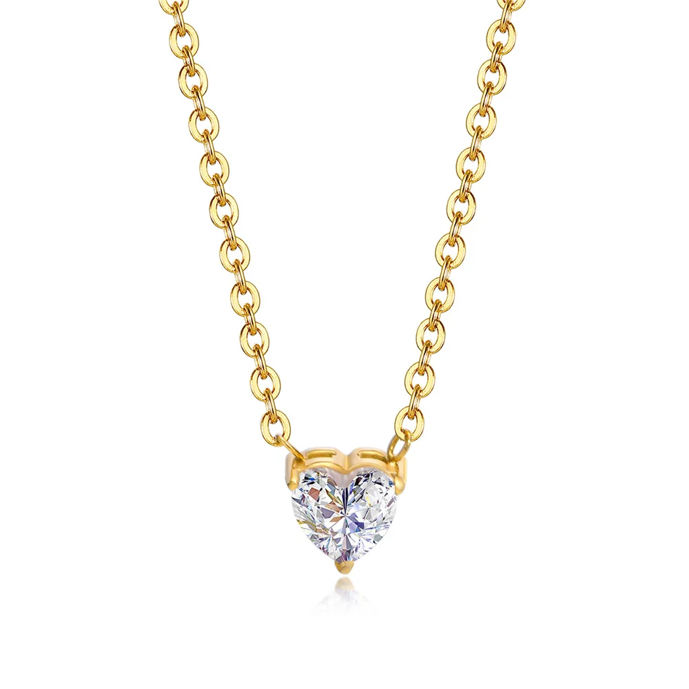 Niedliche kleine zierliche CZ-Herz-Anhänger-Halskette, weiblich, goldfarben, Edelstahl-Halskette für Frauen, Modeschmuck, Geschenk