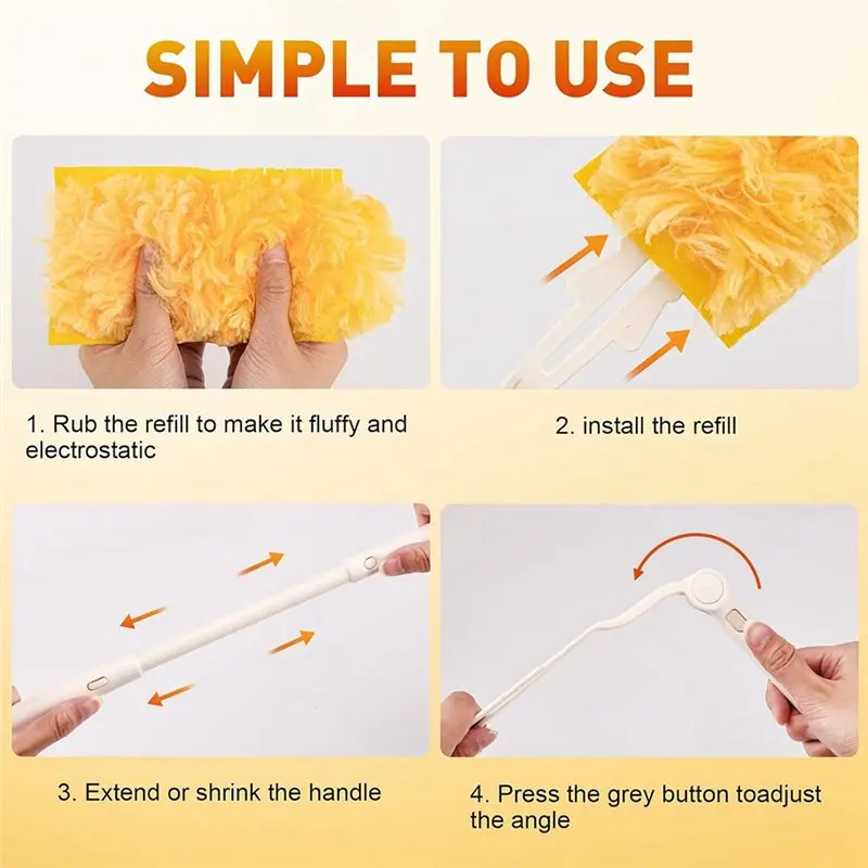 ABVJ-Short Handle Duster Refills Kit-Heavy Duty 60 Disposable 360° Dusting Tools With 3FT Telescopic Extension Rod