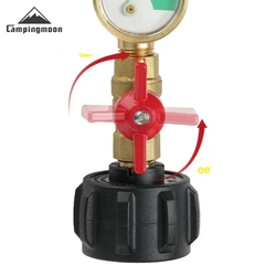 CAMPINGMOON Outdoor Camping Propane Bottle Inflation Joint With Ball Valve Pressure Gauge Brass Gas Cylinder QCC1 Adapter