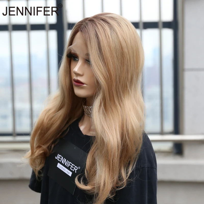 Synthetic Wig High Quality Side Parting Lace Wigs For Women Long Wavy Omber Brown Blond Color Cosplay Heat Resistant Fiber