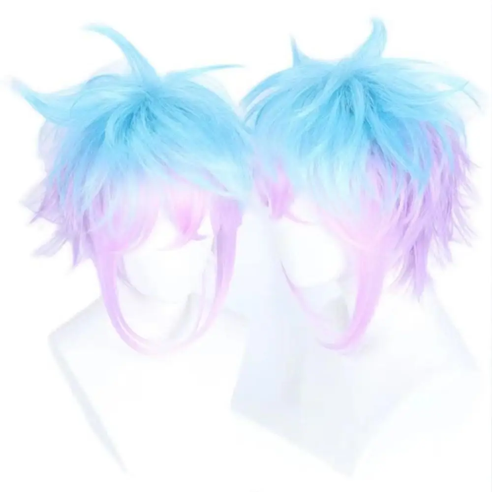 Peruka do cosplayu Douluo Dalu II Wang Dong, Tang Wutong, gradient niebieski do lodowego błękitu z fioletowymi pasemkami, kostium.