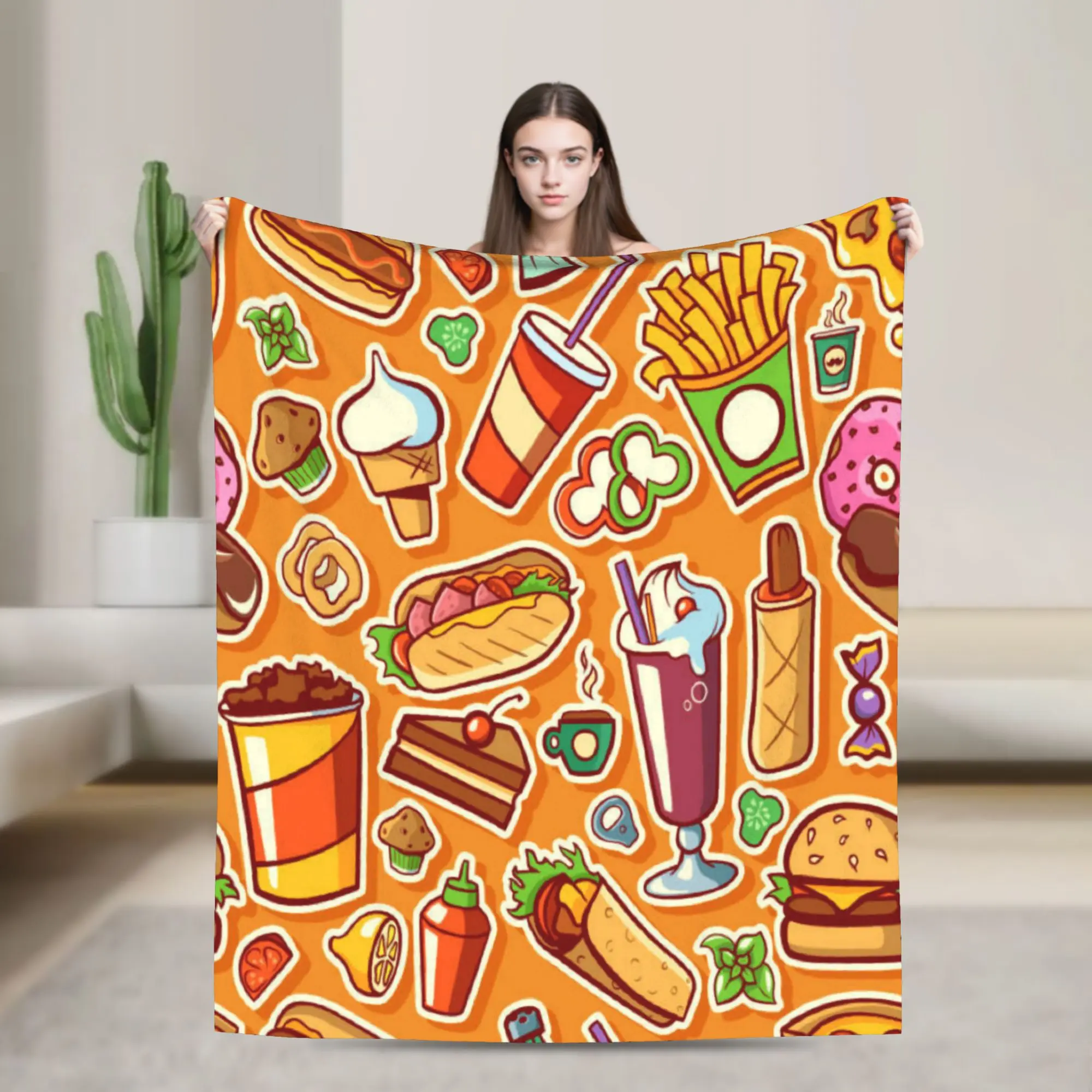 cute kawaii fast food meal Blanket  Soft Warm Funny Plush Bedding Throws For Boy Girl Living Room Flannel Bedspread Bed Cover