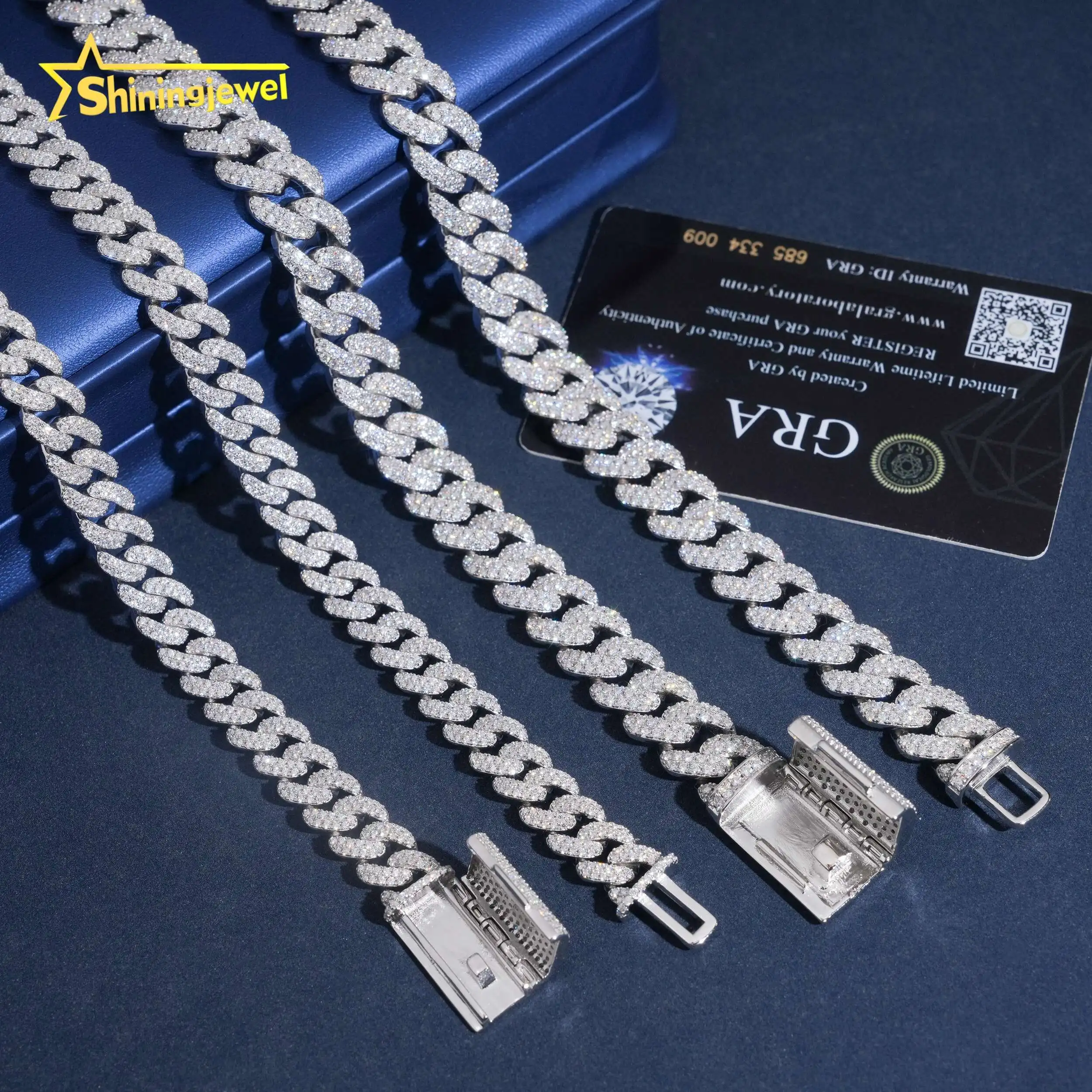 New Moon Shape 13mm 10mm 8mm 2 Row Cuban Link Chain Moissanite Cuban Bracelet Necklace Hip Hop Diamond Cuban Links...