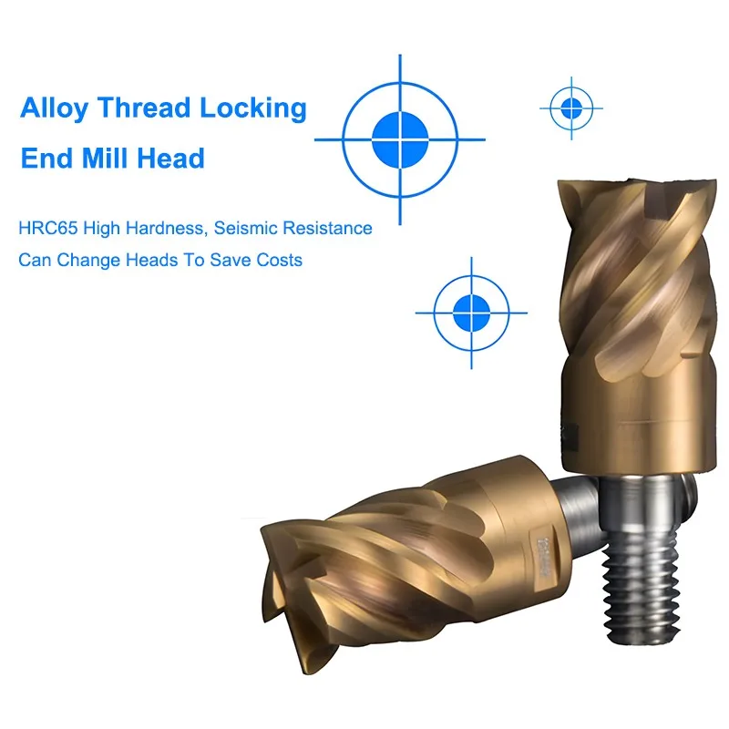 SHAZAM HRC65 Tungsten Steel Hardness 4-Flute Lock Tooth End Milling Cutter Head For Steel Interchangeable Internal Thread Cutter