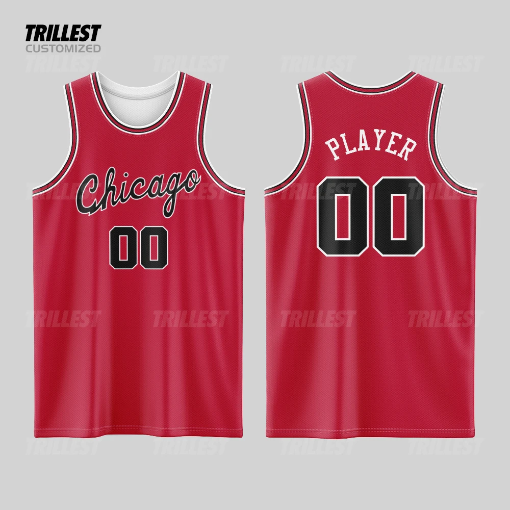 Trillest Customized Team Chicago City Red White Black Stripes Basketball Jerseys Kids Youth and Adult with Any Name and Number