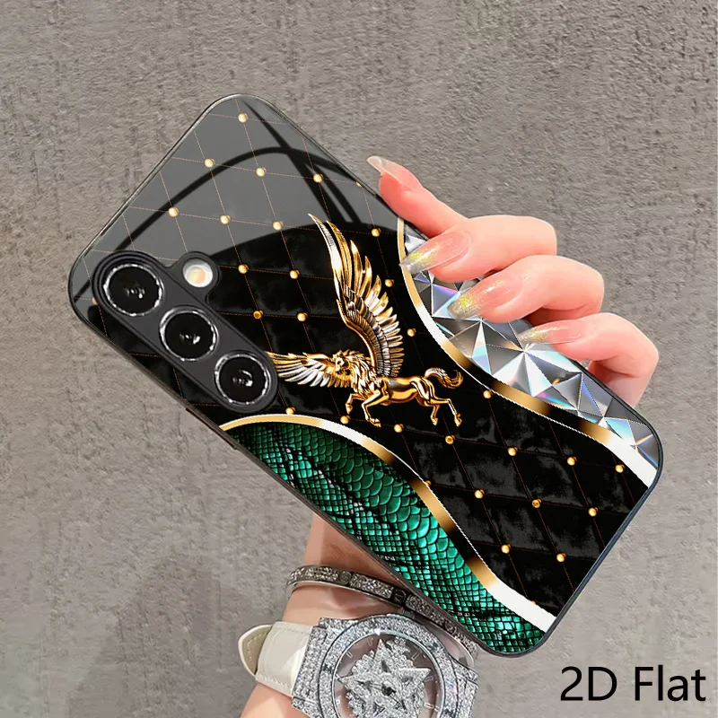 Phone case Plaid wings golden horse s26 ultra case s25 Glass phone case for Samsung Galaxy s26/s25/s24/s23/s22/s21 Ultra FE Plus