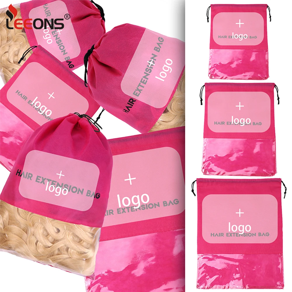 12 قطعة حقيبة شعر مستعار غير منسوجة أسود وردي مقاوم للماء حقيبة سفر ضد الغبار لتخزين خصلات الشعر المستعار البشري ووصلات الشعر #1