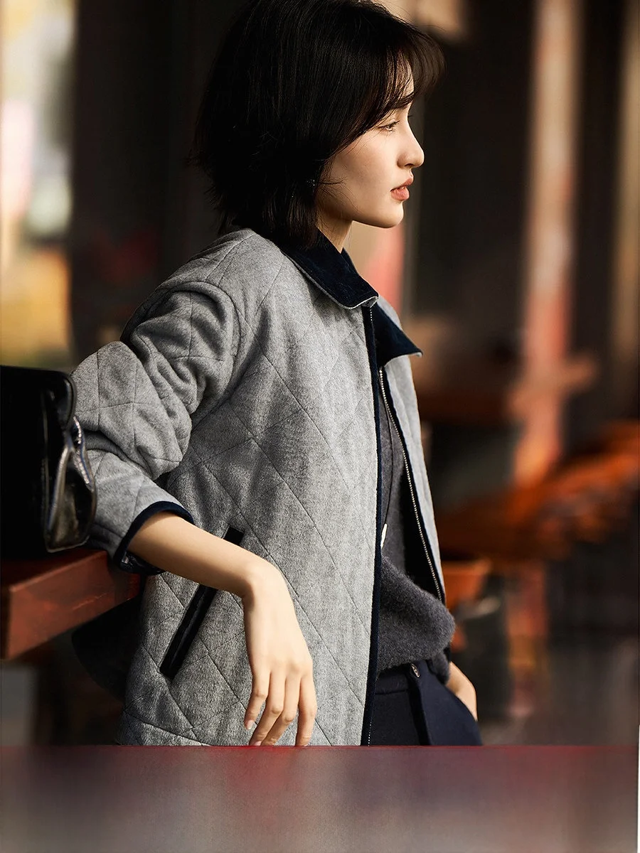 

ort Woolen Jaet Women's Sli Collar Quilted Coat Autumn Winter New Arrival Chinese Brand Xhange OL Sle Straight Cut