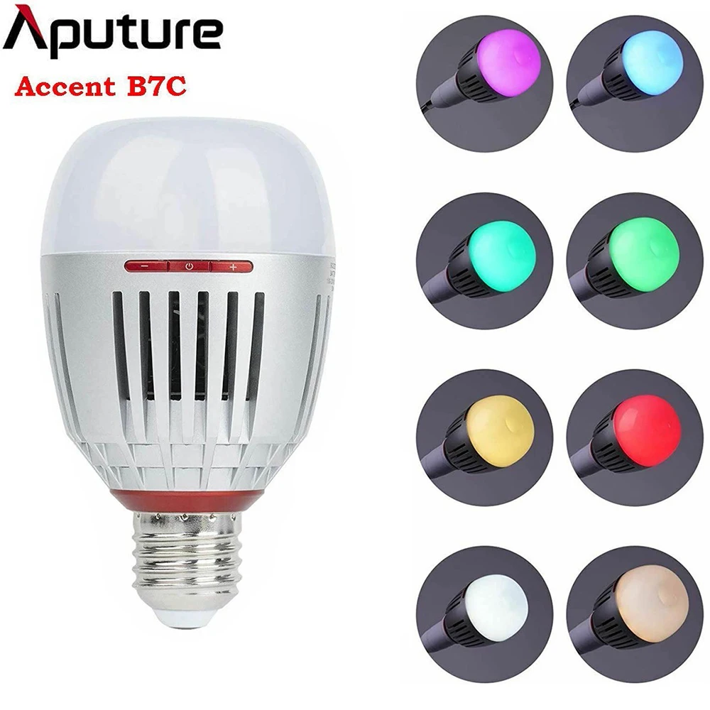 Aputure Accent B7C RGB LED Smart Light Bulb 2000k-10000K Adjustable 0-100% Stepless Dimming App Control Photography lights