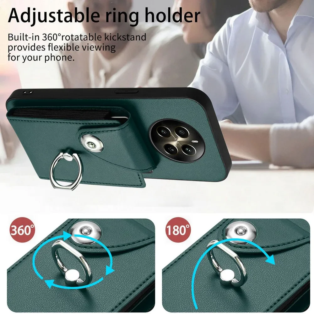 Realme 12 13 14 Pro Plus 5G 럭셔리 케이스 OPPO Realme 12 Plus 가죽 지갑 홀더 카드 Etui Realmi 13 14 Pro 링 뒷면 커버