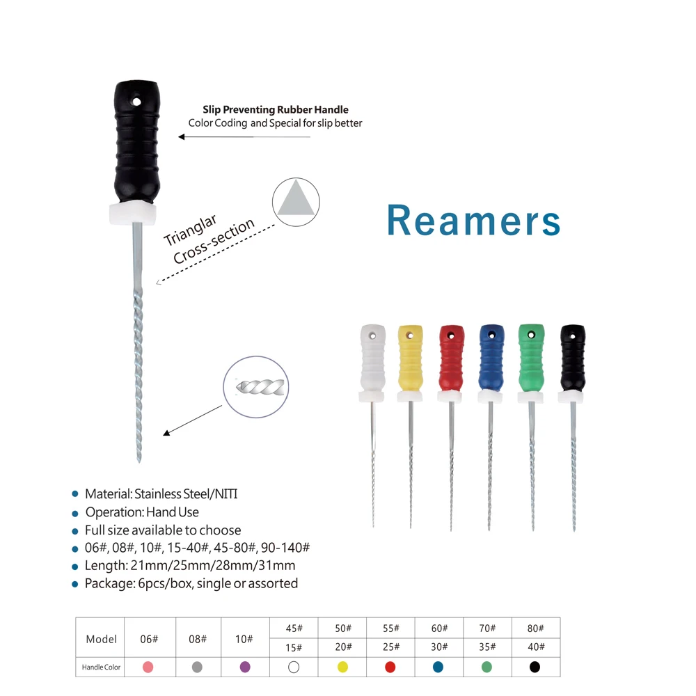 치과 근관 파일, K, R, H, S, P 파일 청소 바늘 리머, 뿌리 청소용 가시 브로치, 25mm, 팩당 6 개