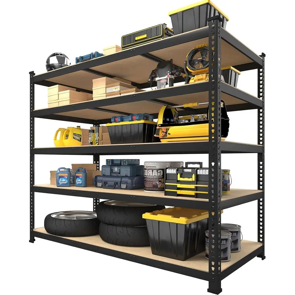 

Металлические регулируемые стеллажи для хранения 48 x 24 x 72 дюйма, 5-ярусные, усиленные, для гаража, кладовой, кухни, черные