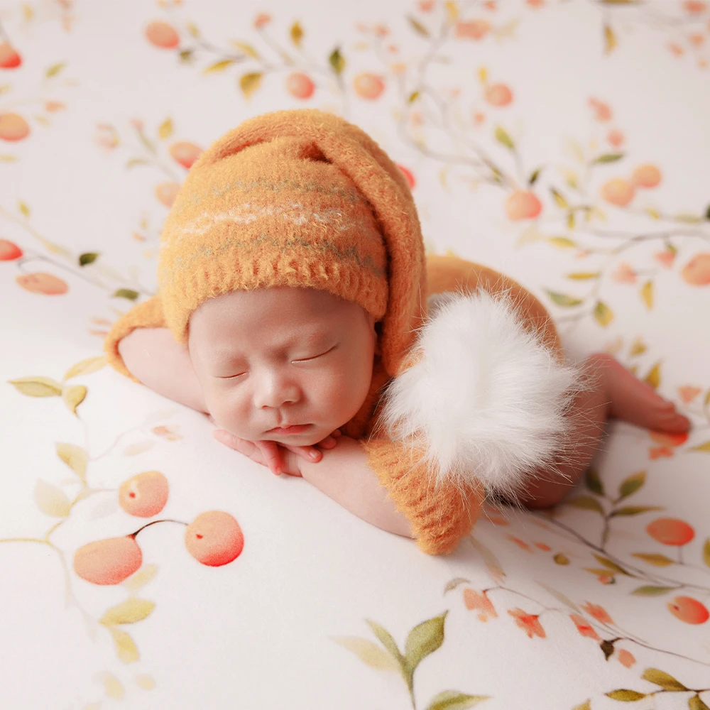 الوليد التصوير الدعائم حزمة البرتقال محبوك رومبير الطفل الأبيض أفخم دمية دب دمية للطفل استوديو الصور الخريف موضوع تبادل لاطلاق النار