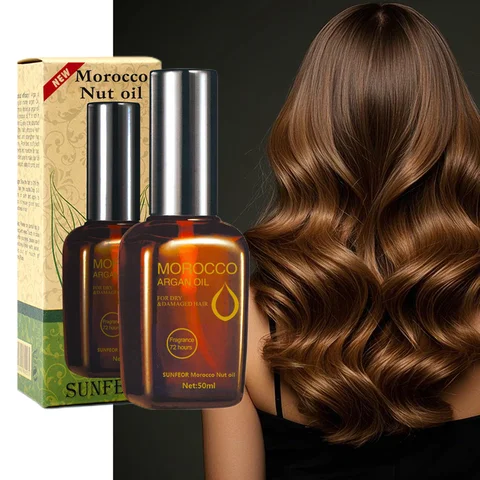 모로코 아르간 오일 헤어 마스크 50/60ml – 곱슬머리 컨트롤, 수분 공급 및 갈라진 끝 부분 복구, 살롱/가정용 리브인 트리트먼트