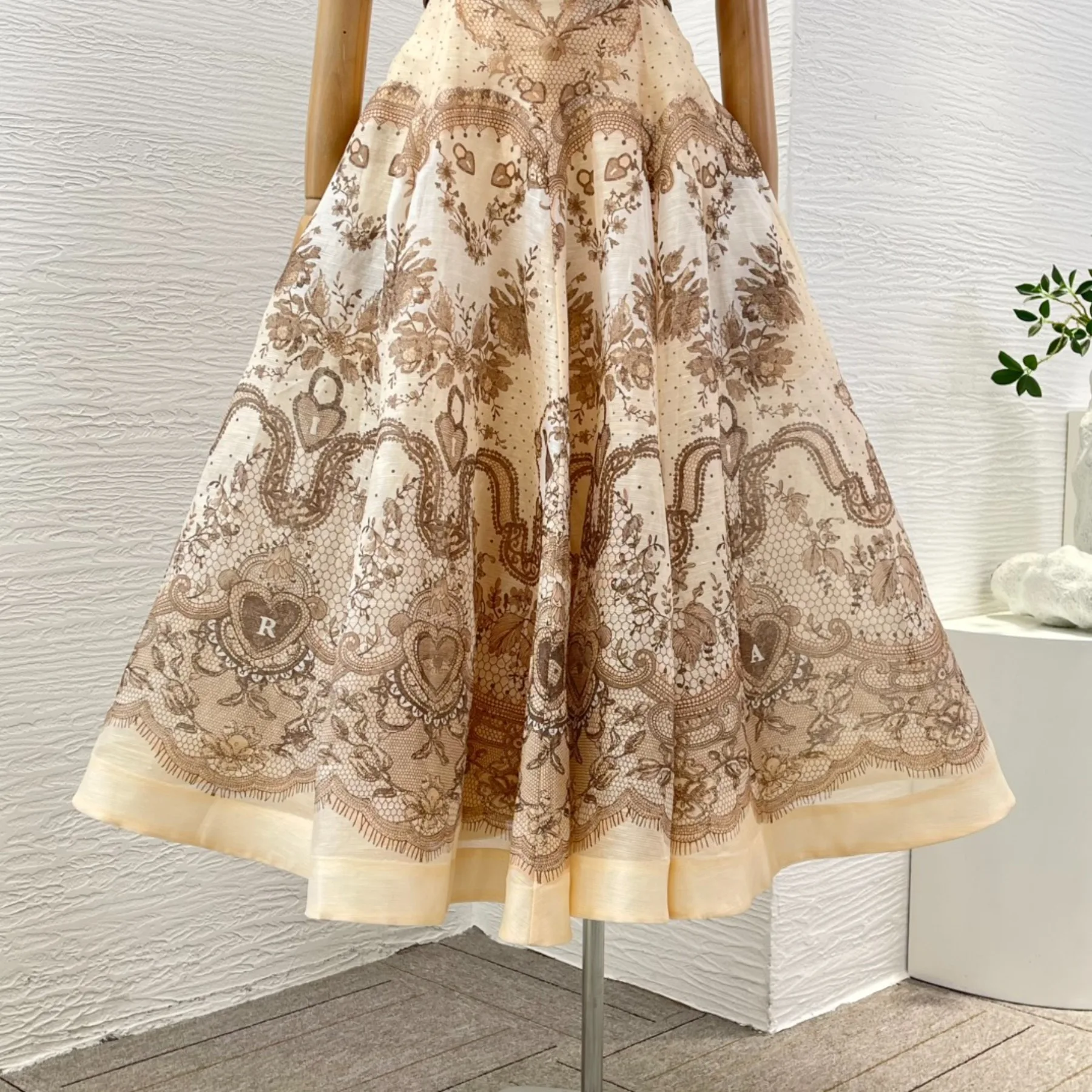 Brown Floral Print Sleeveless Pleat Ruched Cut Out Backless Midi Dress