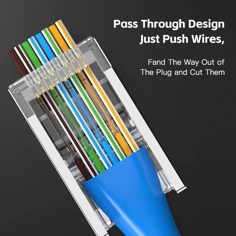 Cat6 تمر من خلال المكونات المعيارية RJ45 المحمية المطلية بالذهب 8P8C RJ45 ينتهي موصلات الشبكة UTP STP للأسلاك الصلبة الذين تقطعت بهم السبل #3