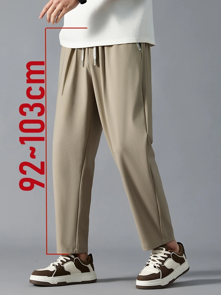 

Plus Size 10xl Ice Silk Summer Pants Quick Dry Sweatpant Male Lightweight Zipper Pocket Thin Big Large Elastic Trouser 8xl 9xl
