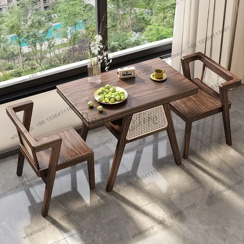 yj58 New two-chair tea table, solid wood small combination, one table and two chairs three-piece set