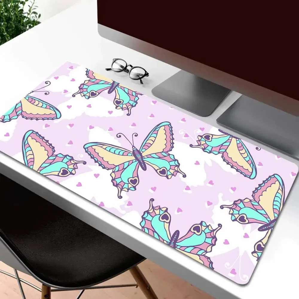 Aesthetic Butterfly Gothic Gaming Mouse Pad XXL Rubber Non-slip Mouse Pad Pink Purple Long Large Desk Gaming Mouse Pad 900x400mm