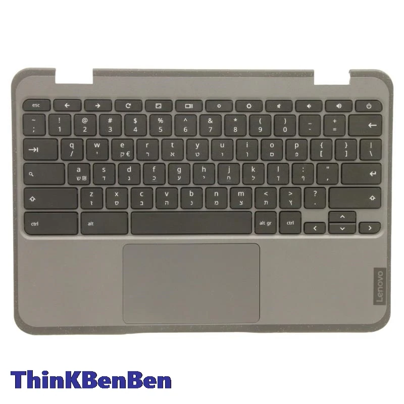 Capa superior do teclado cinza Palmrest Shell Cover, HB, Hebrew, IL, Israel, Lenovo 100e, Chromebook Gen3, 5M11C94666