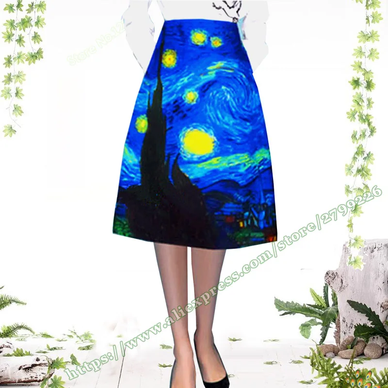 fashion Harajuku Style A-Line Skirt for Women Van Gogh Starry Night Print Midi Skirt Spring Summer Fashion Ladies' Skirts 2024