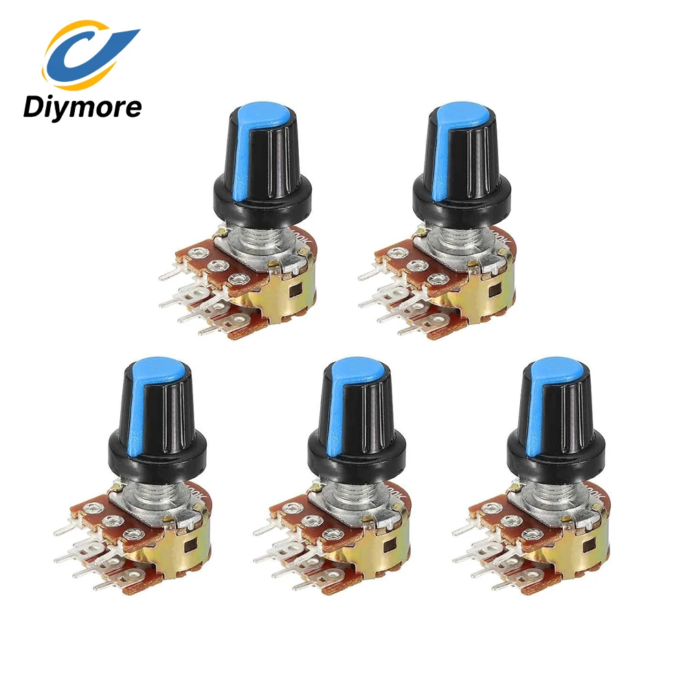 5PCS WH148 B1K 5K 10K 50K 100K 500K Ohm Potentiometer Kit 6-Pin Rotary Linear  Rotary Audio Potentiometer for Volume Control