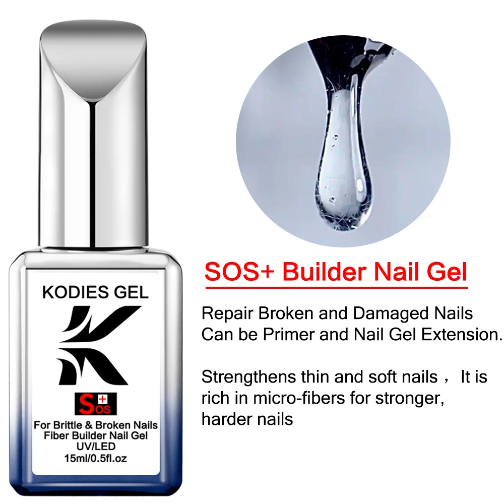 KODIES GEL SOS-Gel pour Ongles en Flcopropriété, Semi-continu, Transparent, Rose, Renforceur, Extension de Construction, 15ml