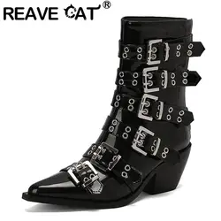 REAVE CAT stivaletti da donna con punta a punta tacchi grossi 6.5cm Decor Big Size 45 46 Bota