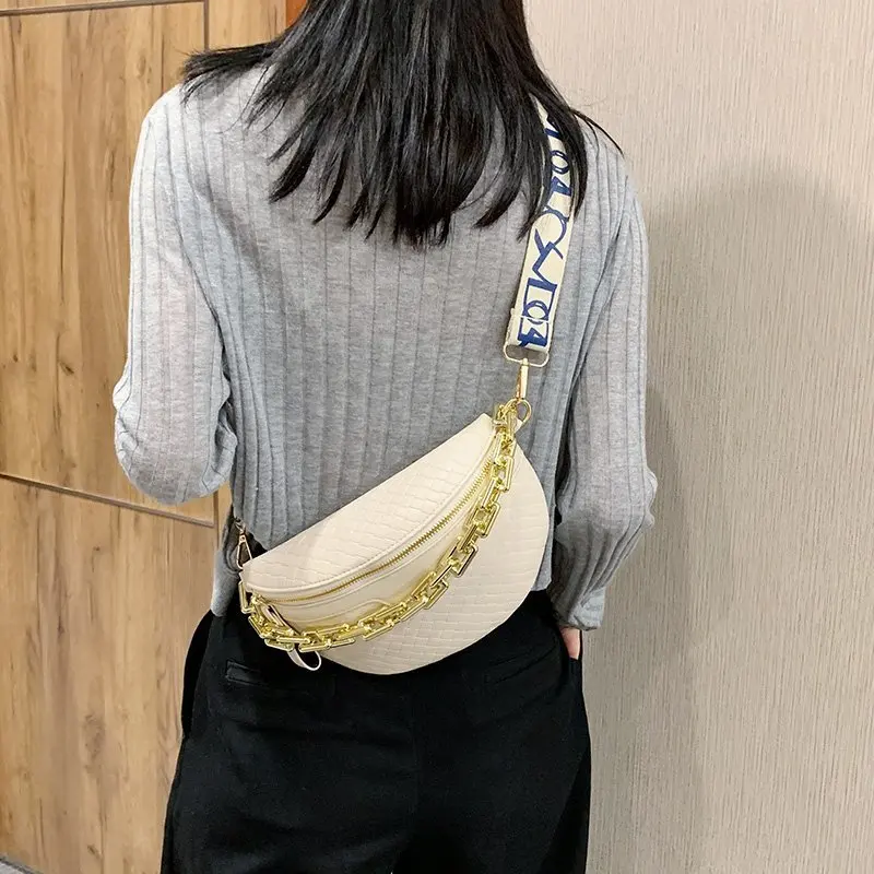 Advanced Crossbody Thick Chain Chest Bags, New Plaid PU Women's Single Shoulder Trendy Bag