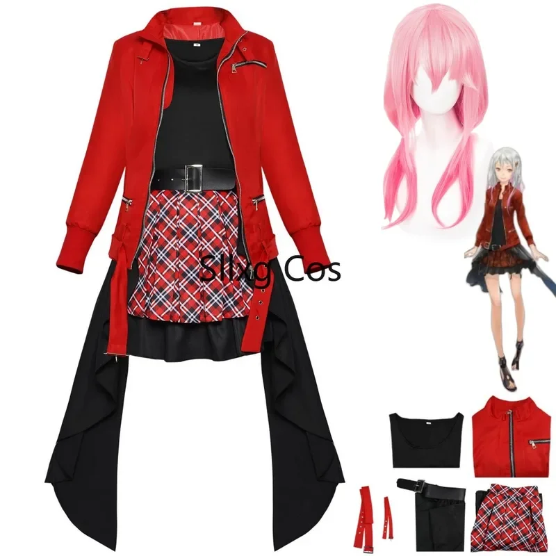 FC6Anime Guilty Crown Yuzuriha Inori Cosplay Costume Red Shorts Coat Skirt Uniform Woman Sexy Kawaii Carnival Halloween Par@FC8！