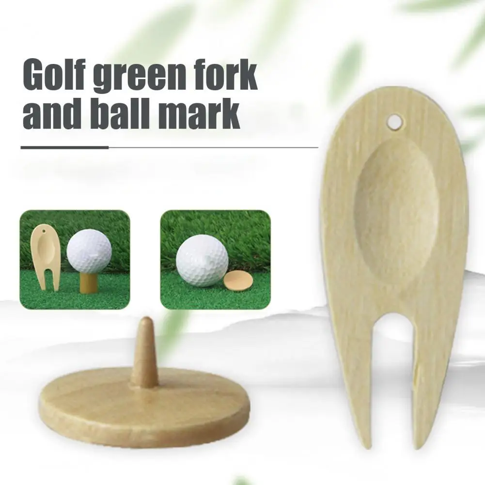 Golf Divot Repair Tool Bamboo Golf Divot Tool with Alignment Ball Marker Green Fork Fixer for Men Fairway Repair for Golfing