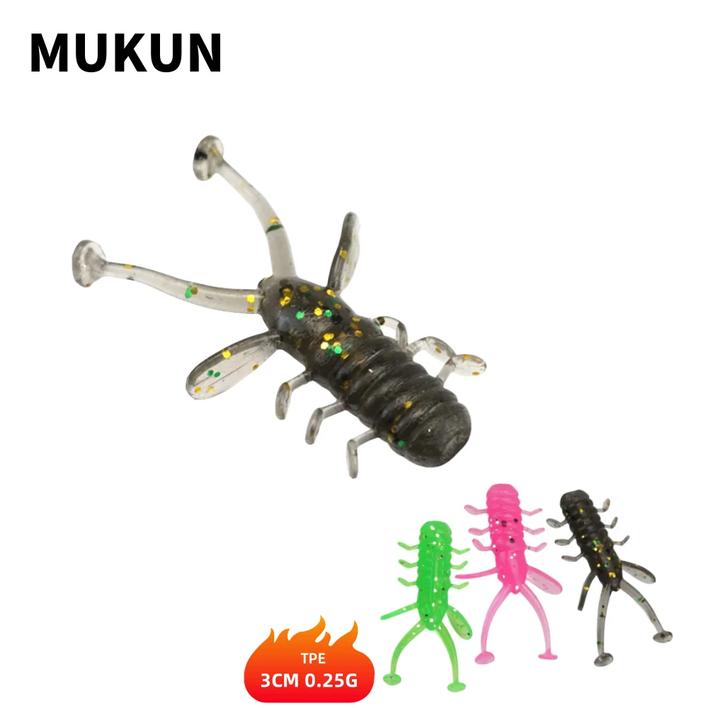 Leurres souples de pêche en eau douce MUKUN, micro-leurres artificiels en caoutchouc TPE, appâts en forme de ver, 30 mm, flottants, pour eau douce, leurres nageurs en silicone, matériel de pêche Pesca