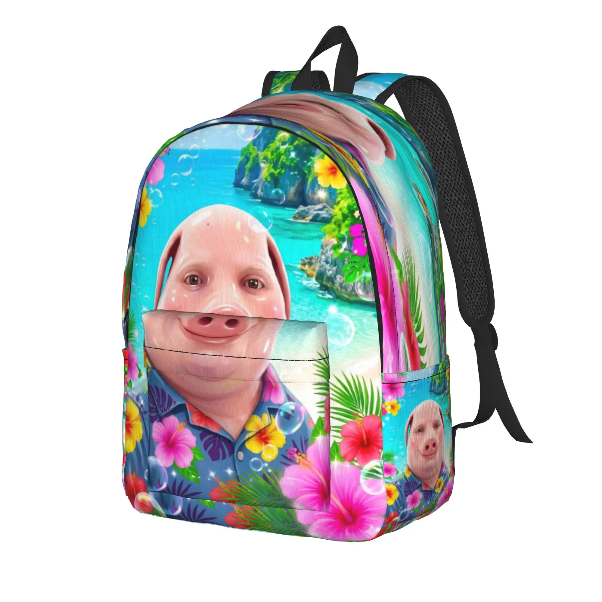 Hawaii John Pork Smiling Beach Teenage Backpack Outdoor Student Work Pig Lover Daypack for Men Women Laptop Computer Canvas Bags
