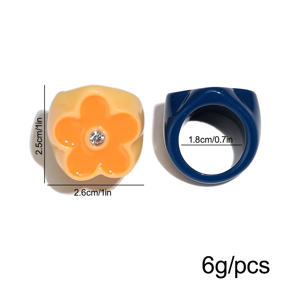 Sweet Multicolor Enamel Flower Chunky Rings Cute Resin Petal Big Finger Ring for Women Jewelry Gifts Accessory
