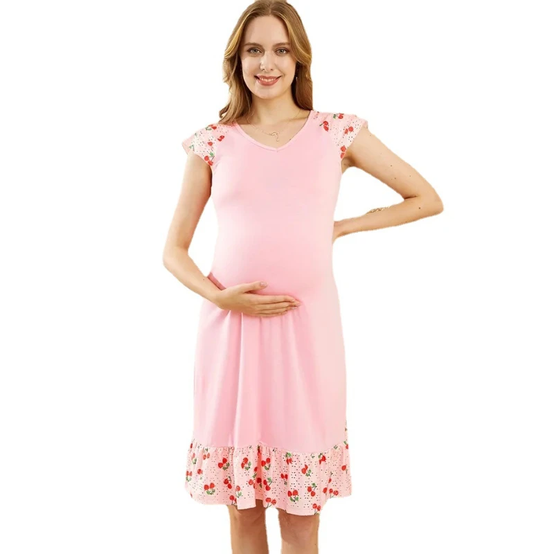 Pregnancy Maternity Dresses Flying Sleeve Summer Pregnant Women Dress for Baby Shower Party