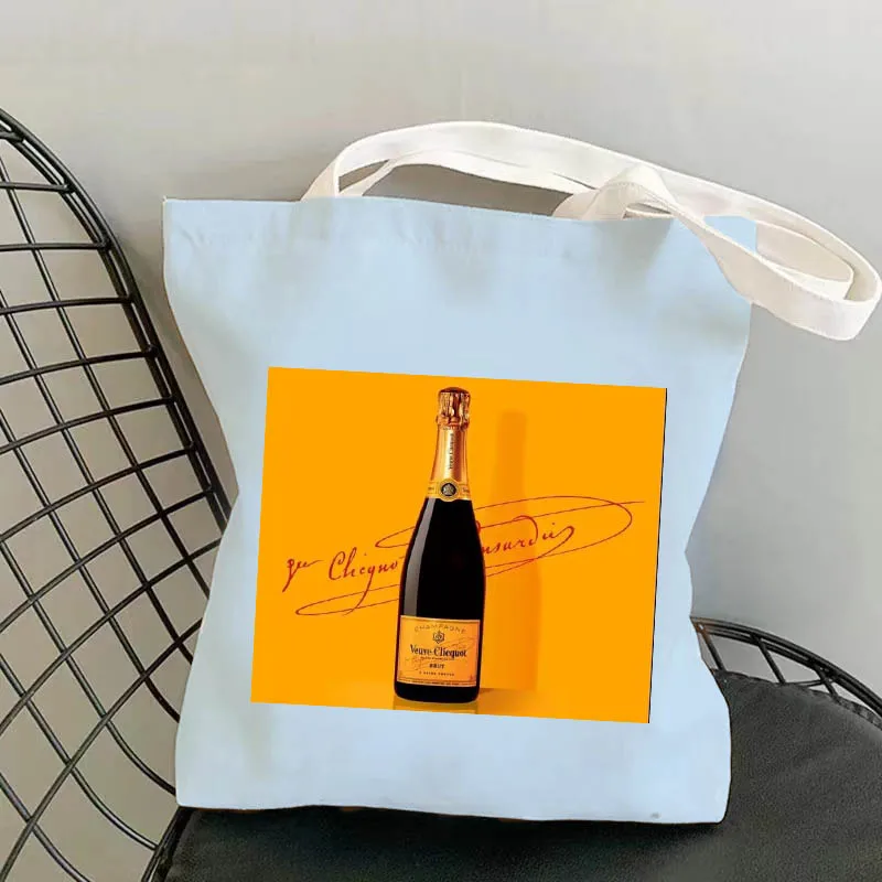 Veuve Clicquot Champagne Polyestercotton Canvas Bag Shopping Handbag Customized Blank Zipper Cotton Bag Student Canvasbag