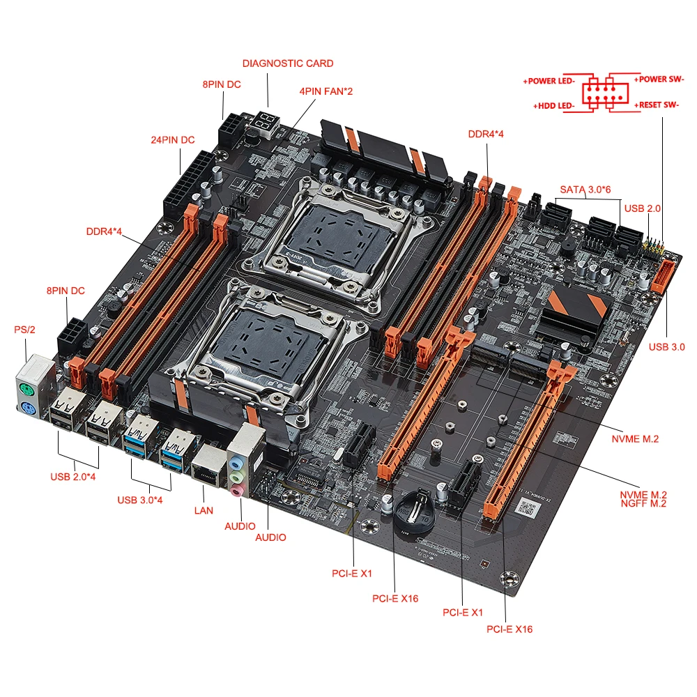 X99 Motherboard Dual CPU with XEON E5 2666 V3 4x16GB=64GB DDR4 RECC REG ECC Memory Kit