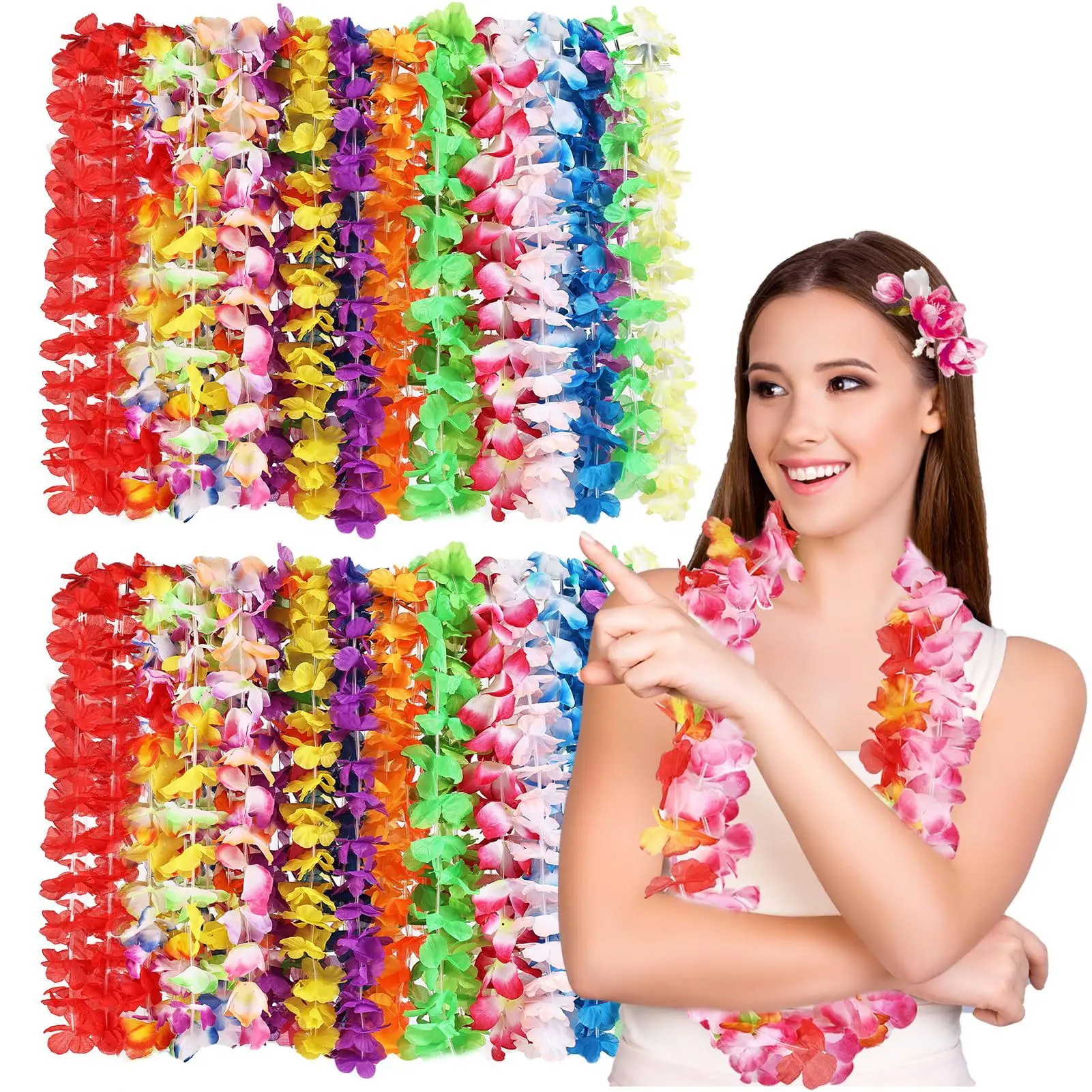 6/12/24/50 Stück Hawaiianische Blumenkette Künstliche Blumengirlande Tropische Party Sommer Strand Hochzeit Geburtstag Pool-Party Dekoration – Detail 1
